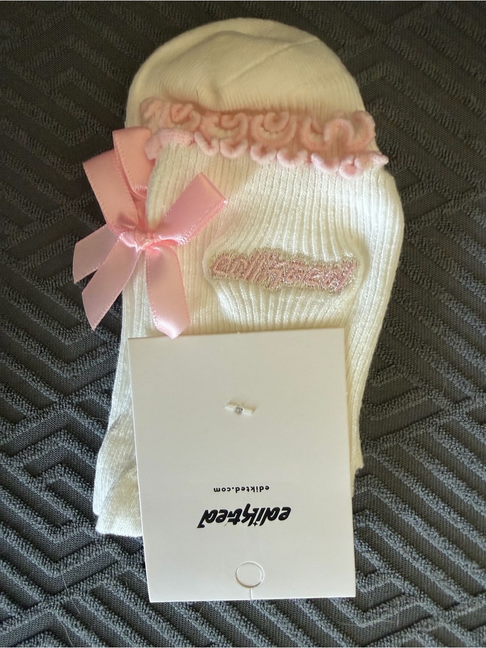 Edikted White Socks with Pink Ruffle and Bow Accent